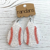 Handcrafted Glitter Earrings - Baseball