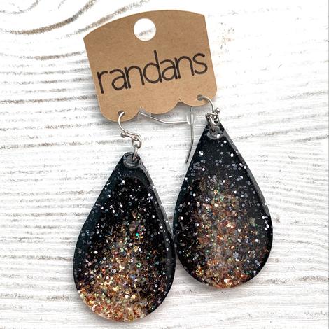 Handcrafted Glitter Earrings - Gold Dipped Black