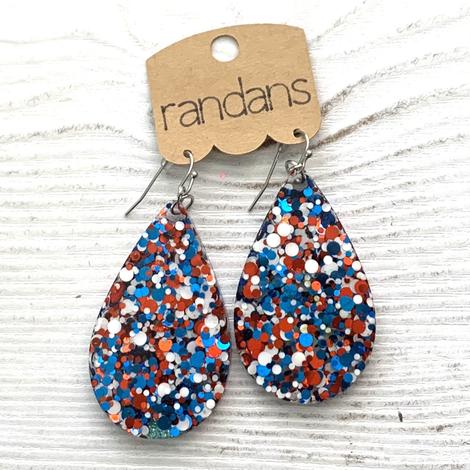 Handcrafted Glitter Earrings - Red, White and Blue Dots